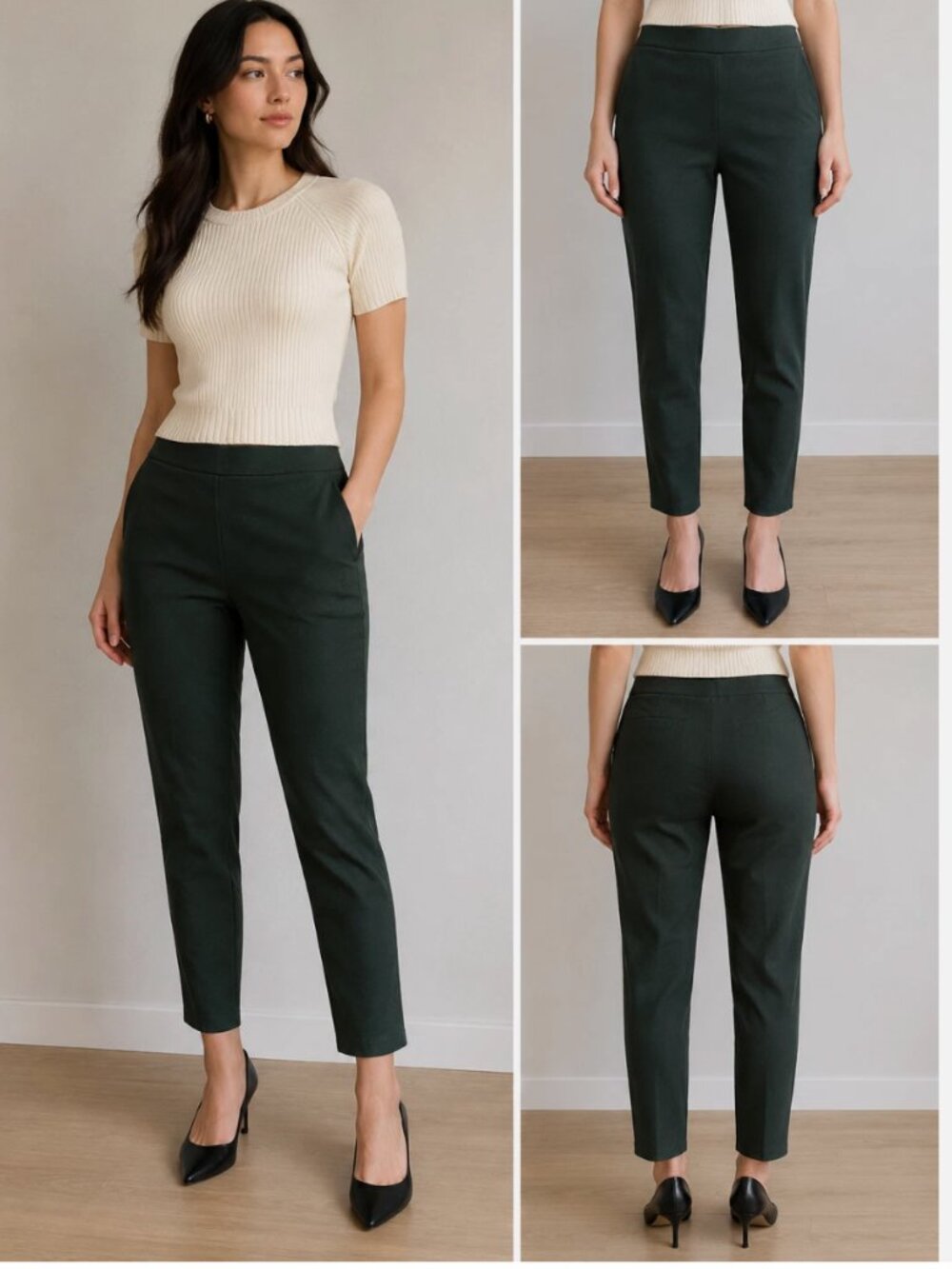 Theory Women's Elastic Waist Pull-On Straight Leg Dress Pants Black Size M